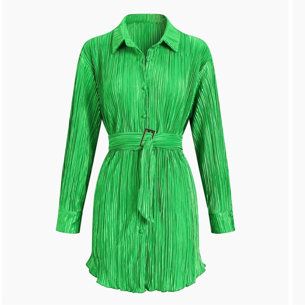 Pleat Tied Shirt Dress